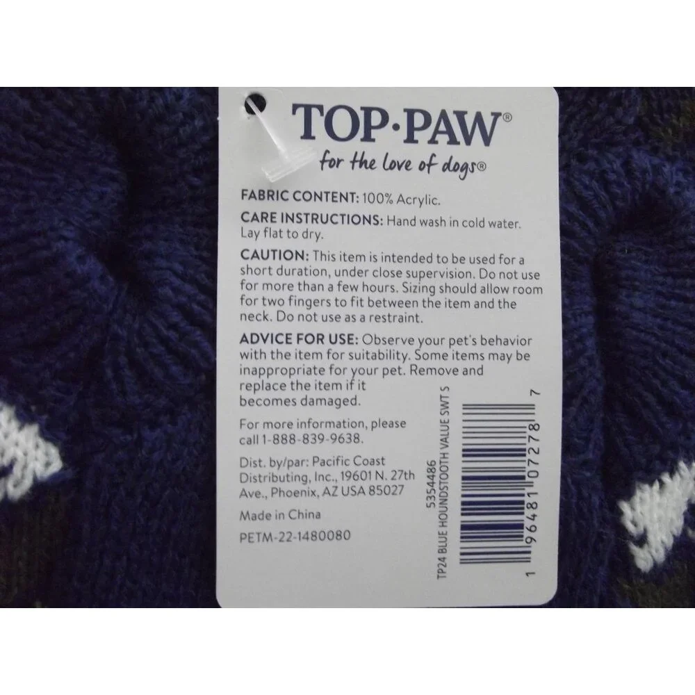 Top Paw Dog Sweater Size Small navy blue houndstooth print green yellow gray